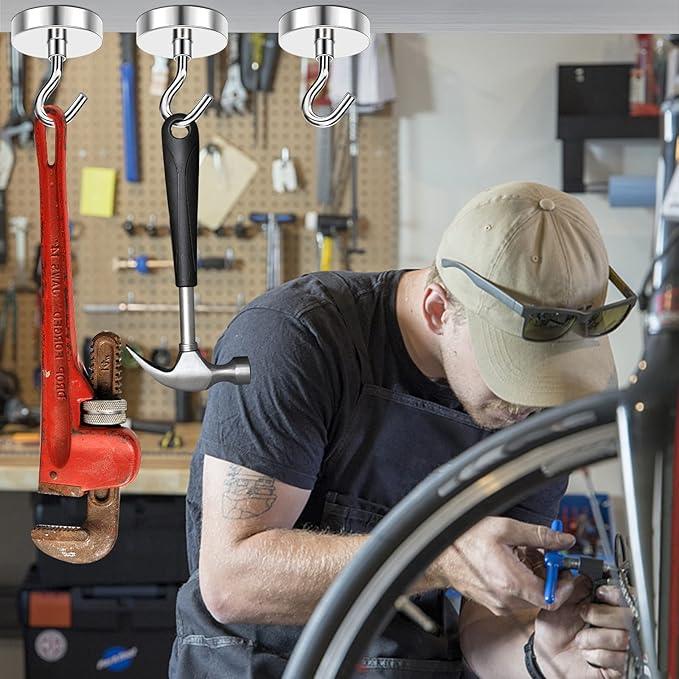 MIKEDE Strong Magnetic Hooks, 110Lbs Heavy Duty Magnetic Hooks for Cruise Cabin, Neodymium Earth Magnets with Hooks for Hanging, Super Metal Industrial Magnetic Hanger for Grill, Cruise, Storage-Ruum Studio Home