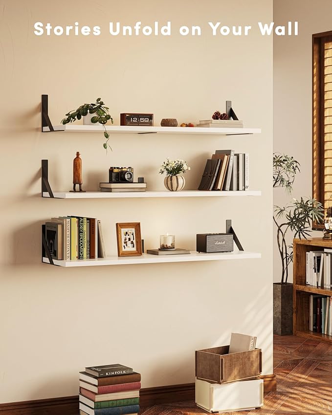 White Wall Shelves, 36 Inches Floating Book Shelves, Long Wall Shelf, Hanging Book Shelves, Long Large Deep Floating Shelf for Kitchen Bedroom-Ruum Studio Home