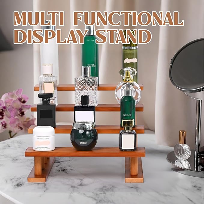 4 Tier Wooden Display Riser Stand Perfume Organizer, Dessert Table Display Set, Solid Wood Food Display Stands for Party, Bamboo Rustic Solid Wood Shelf for Cupcakes, Perfume, Cologne, Spiece-Ruum Studio Home