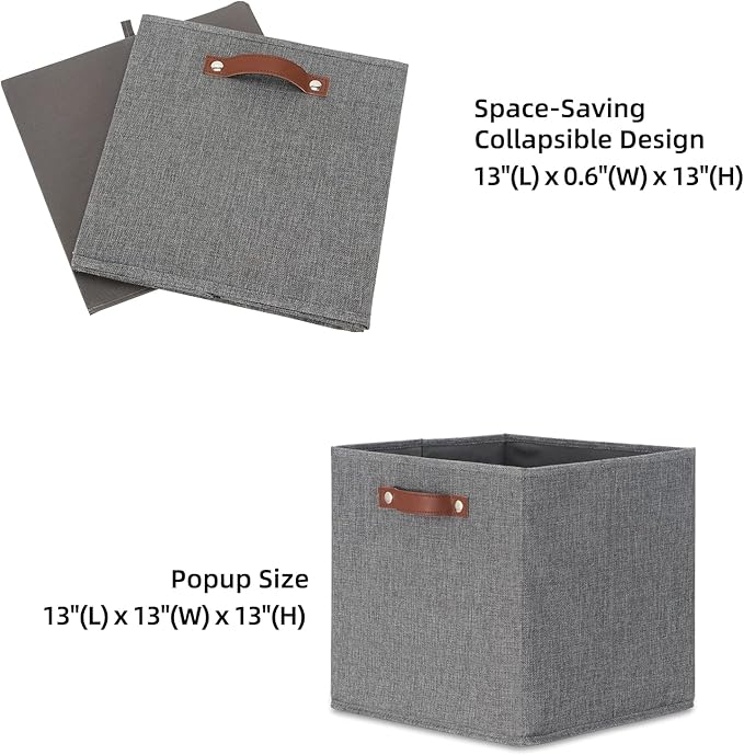 HNZIGE Fabric Storage Cubes Bins Baskets for Shelves Set of 4 Baskets, 13 Inch Storage Bins with Handles, Foldable Storage Cube Organizer Bins Organizing Home Nursery (Gray)-Ruum Studio Home
