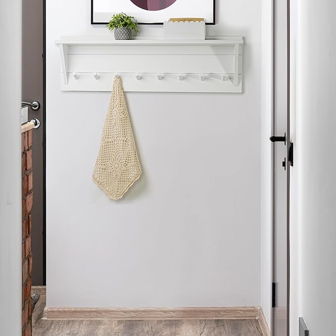 WEBI Coat Rack Wall Mount with Shelf,8 Peg Hooks,34" Long Entryway Wall Shelf with Hooks Underneath for Hanging Coats,Caps,Jacket,Clothes,White-Ruum Studio Home
