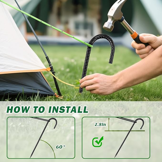 16 Inch Ground Stakes Heavy Duty,8 Pack Metal Fence Stakes for Ground for Wire Fencing,Heavy Duty Long Tent Stakes for Trampolines Camping Canopies and Swing Set-Ruum Studio Home