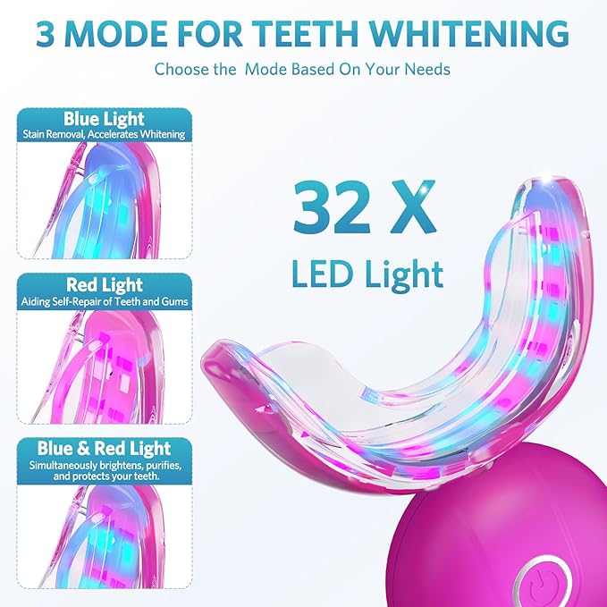 BESTEK Teeth Whitening Kit – 32X LED Light, 10-Min Fast Whitening, 4 Tubes of 35% Carbamide Peroxide Gel, Removes Coffee, Wine & Tobacco Stains - Red-Ruum Studio Home