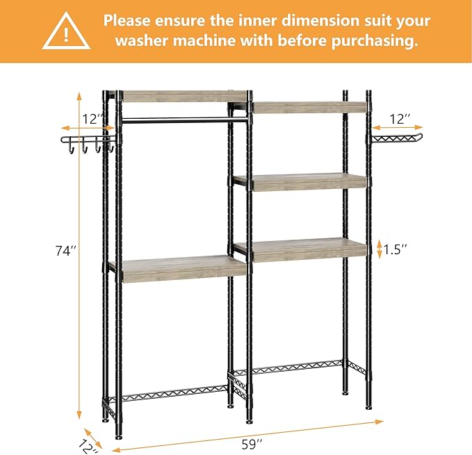 Double Row Over Washer and Dryer Storage Shelves, Laundry Room Organization and Storage, Heavy Duty Laundry Room Shelves, with Adjustable Height, 5-Tier-Ruum Studio Home