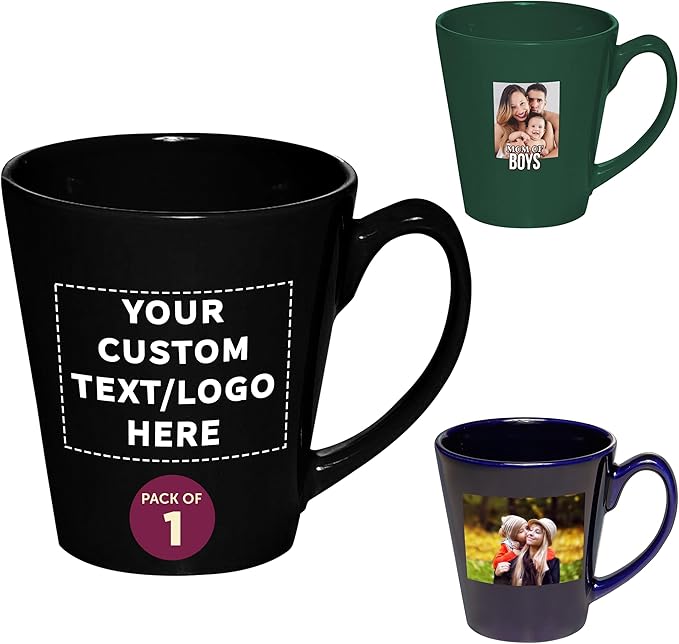 DISCOUNT PROMOS Custom Glossy Ceramic Latte Coffee Mug 12 oz. Set of 1, Personalized Bulk Pack - Perfect for Tea, Espresso, Cappuccino, Hot Cocoa - Black-Ruum Studio Home
