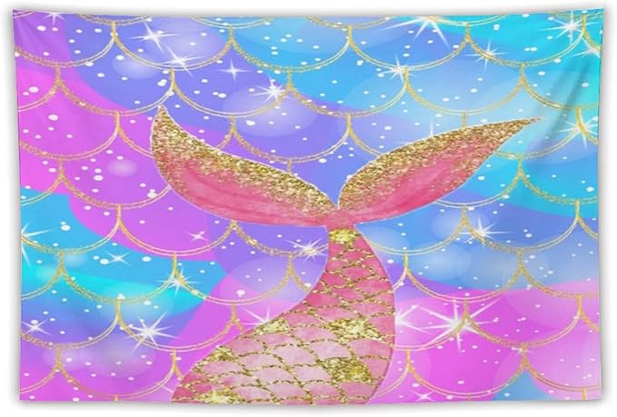 HZOHNAGO Mermaid Scales Tapestry Colorful Shiny Scales Mermaid Tail Pattern Printed Wall Tapestry Wall Hanging for Bedroom Living Room Dorm 90" W x 60" H-Ruum Studio Home