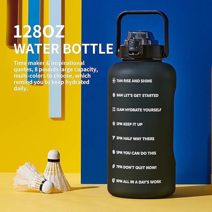 64oz,100oz,128oz Large Motivational Water Bottle with Time Marker, Leakproof & BPA Free Half Gallon Big Water Bottle with Straw Handle Tritan Frosted Water Jug for Gym,Fitness,Outdoor Sports-Ruum Studio Home