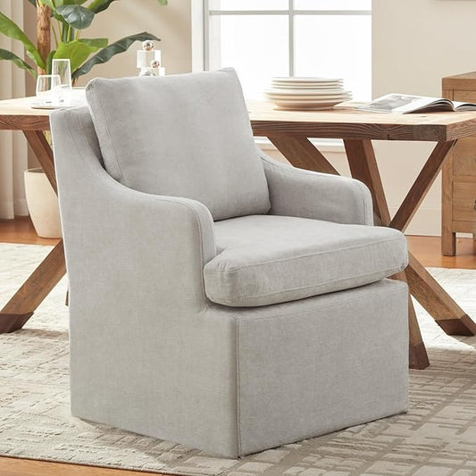 VKNOW Upholstered Dining Chairs, Modern Kitchen Chairs Dinner Chairs with 4 Casters, Linen Armchair for Bedroom Reading Room Living Room, Light Grey-Ruum Studio Home