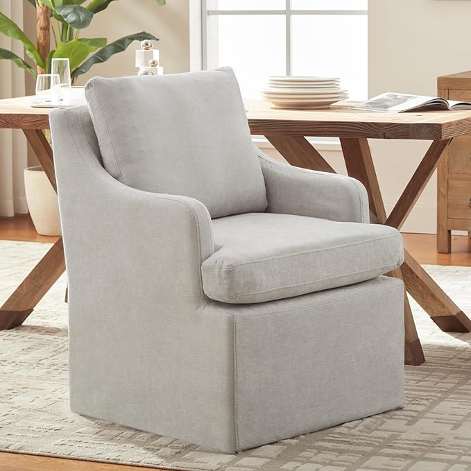 VKNOW Upholstered Dining Chairs Set of 2, Modern Kitchen Chairs Dinner Chairs with 4 Casters, Linen Armchair for Bedroom Reading Room Living Room, Light Grey-Ruum Studio Home