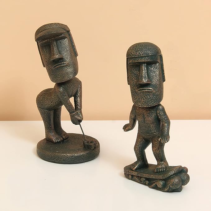Moai Statue Decor - 6 Inch Easter Island Oranment Resin Stone Decoration for Room Accessories Antique Sculpture for Office Desktop (Surfing)-Ruum Studio Home