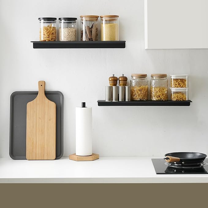 JOOM Metal Wall Floating Shelf - Metal Wall Shelf, Floating Shelf, Bathroom Shelf, Display Shelves for Storage (Black, 8 Inch)-Ruum Studio Home