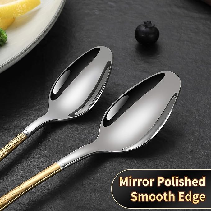 Hammered Silver Gold Silverware Set for 8,Stainless Steel 40-Piece Modern Cutlery Set,Mirror Polished Heavy Duty Flatware Set Utensil Set,Knives Spoons and Forks Set,Dishwasher Safe-Ruum Studio Home