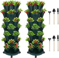Vertical Planter 7 Tier Stackable Planters Garden Planters Strawberry Herb Flower and Vegetable Planter Indoor Outdoor Gardening Pots with Removable Wheels and Tools 2-Pack-Ruum Studio Home