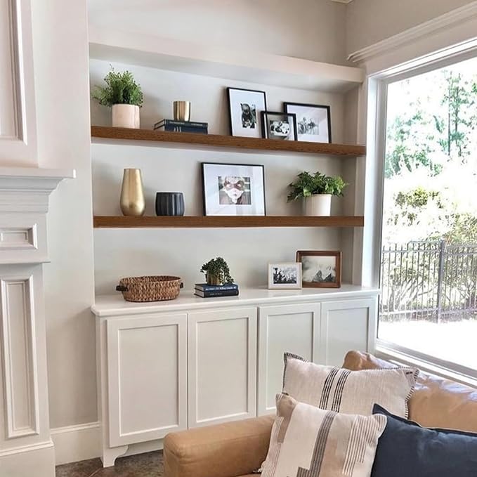 IAE Walnut Floating Wall Shelves 48 inch, Bathroom Shelves Wall Mounted,Invisible Shelves Floating Kitchen Shelves,Wooden Wall Shelves with Brackets for Living Room Wall Mounted,Easy Install,Set of 2-Ruum Studio Home