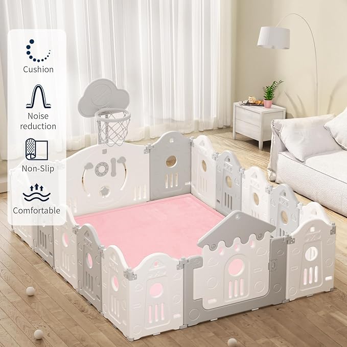 ACOMOPACK Baby Play Mat for Floor 1.3" Thick Memory Foam Play Mat 79"×118" Tummy Time Crawling with Non-Slip Bottom for Living Room,Nursery,Soft Velvet Playpen Mats for Kids,Infants（Pink）-Ruum Studio Home