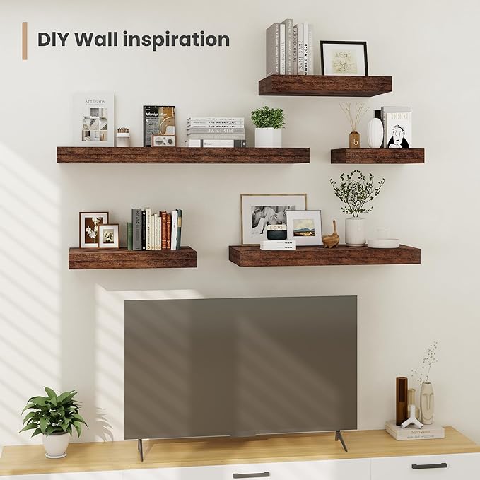 Heimlove 12 Inch Deep Floating Shelves, 16 x 12 inches Long Wall Shelf, Large Extra Display Shelf & Storage Shelf, Rustic Wood Wall Shelves for Fireplace Mantel, Brown - 2Pack-Ruum Studio Home