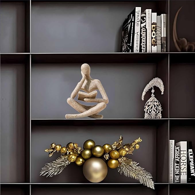 Bookshelf Decor Thinker Statue - Abstract Style Thinker Sculptures Modern Aesthetic Figurine Decoration Statues for Home Decor-Zuo Si-Sandstone-Ruum Studio Home