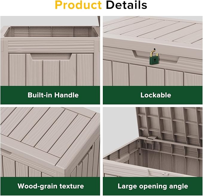 Vixzen 45 Gallon Resin Deck Box, Lockable Outdoor Storage Box for Patio Cushions Storage Furniture,Garden Tools, Pool Supplies, Weatherproof and UV Resistant-Ruum Studio Home