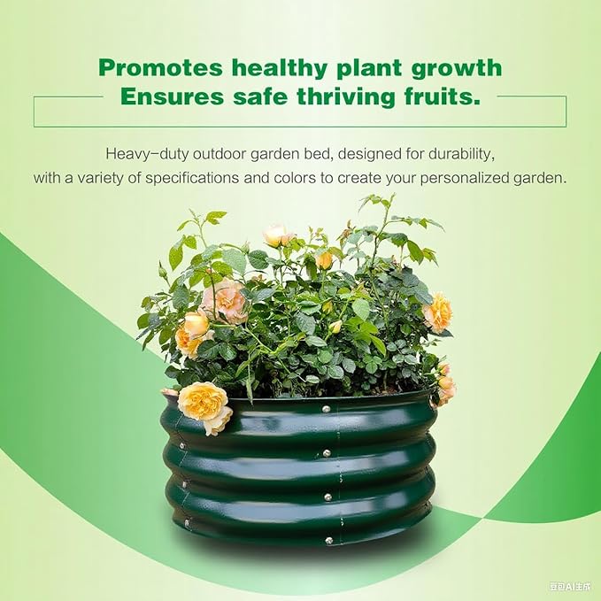 GARDMAX 2x2x1FT Galvanized Round Raised Garden Bed Kit, Metal Planter Boxes Outdoor with Easy Assembly, Large Garden Bed for Vegetables, Fruits, Flower, Herbs Dark Green-Ruum Studio Home