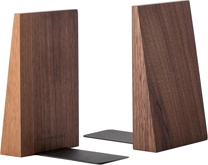 Muso Wood Thickened Wooden Bookends for Heavy Books, Creative Decorative Non-Skid Handmade Walnut Wood Ends for Shelves-Ruum Studio Home