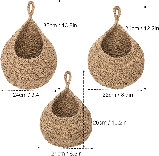 3 Pack Hanging Wall Basket with Hook, 3 Size Wall Hanging Fruit Baskets, Hanging Baskets for Organizing, Hanging Fruit Baskets for Kitchen, Restaurant, Coffee Shop, Party and Garden Decor-Ruum Studio Home