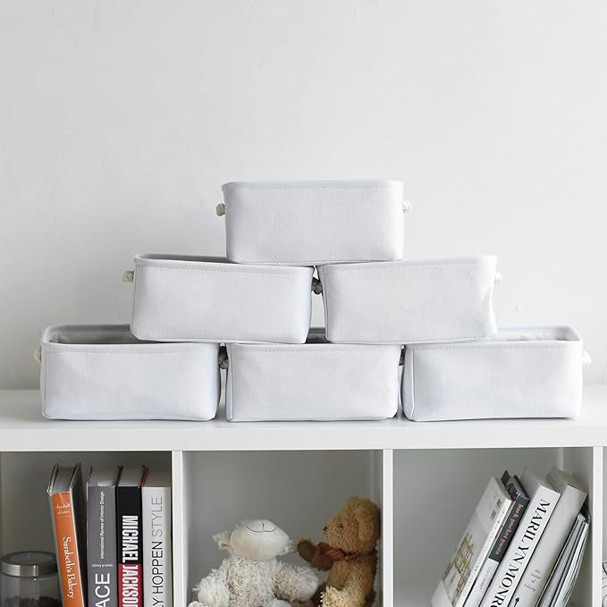 TheWarmHome Storage Basket for Organizing - Small 6 Pack 11.8x7.8x5.2 inch Gifts for Empty with Rope, Fabric Storage Cubes for Decorative Cloth Dog Livehome (White)-Ruum Studio Home