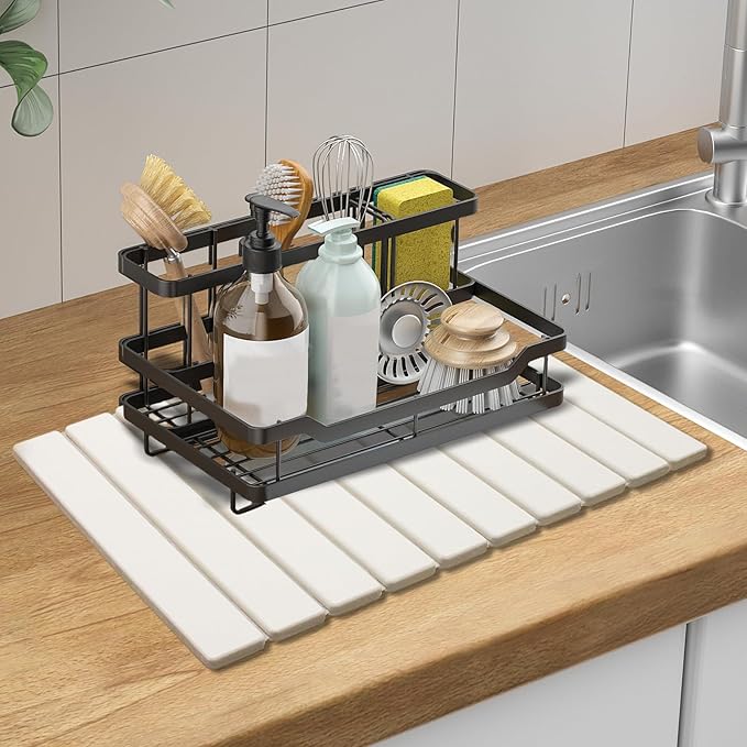 Large Stone Dish Drying Mats for Kitchen Counter, Quick Dry Absorbent Collapsible Dish Drying Mat,Diatomaceous Earth Mats for Dishes Bottles Cups,Match Any Countertop,White 16 * 12inch-Ruum Studio Home
