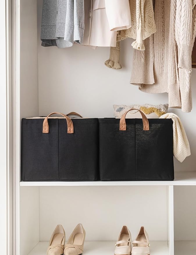 StorageWorks Storage Bins, Fabric Storage Bins for Shelves, Extra Large Storage Baskets with Metal Frame, Closet Baskets and Bins with Handles, Jumbo, Black, 2-Pack-Ruum Studio Home