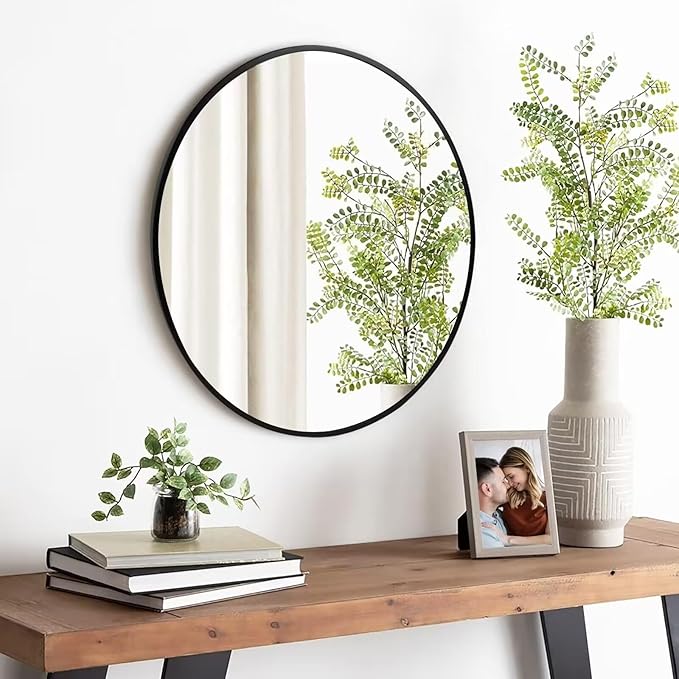 Fabuday Black Round Mirror for Wall 24 inch - Circle Mirror for Bathroom, Entryway, Living Room, Hallway, Vanity Decor, Big Matte Metal Frame Mirror-Ruum Studio Home