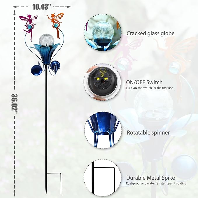 VCUTEKA Solar Lights Outdoor Metal Garden Stake Waterproof Crackle Glass Globe Garden Decor Fairy for Pathway, Lawn, Patio, Yard-Ruum Studio Home