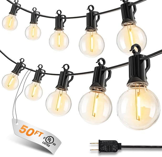 LED Outdoor String Lights, 50FT 25+2 Shatterproof Bulbs Outdoor Patio Lights, IP65 Waterproof Connectable Hanging Outside Light for Backyard, Porch, Deck, Balcony, 2200K-Ruum Studio Home