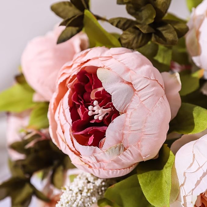 Duovlo Fake Flowers Vintage Artificial Peony Silk Flowers Wedding Home Decoration,Pack of 1 (Light Pink)-Ruum Studio Home