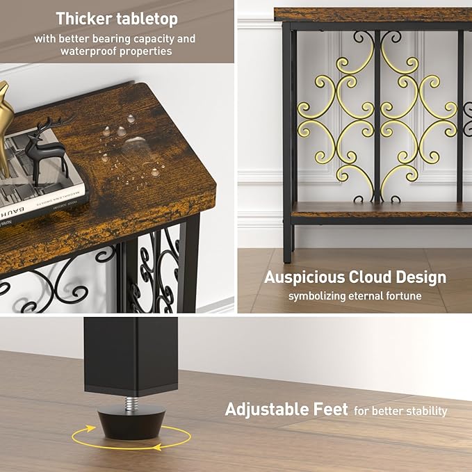 ikkle 70.9" Extra Long Console Table, Industrial Narrow Sofa Table Behind Couch with 2 Tier Storage Shelf, Entryway Hallway Accent Table for Living Room, Foyer, Rustic Brown-Ruum Studio Home