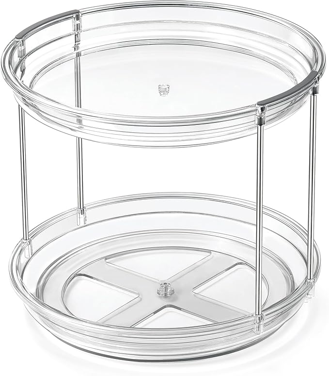 2 Tier Lazy Susan Organizer, 9.25'' Lazy Susan Turntable for Cabinet, Stackable Turntable Organizer Rotating Spice Rack Organization for Kitchen Countertop, Pantry, Bathroom, Clear-Ruum Studio Home