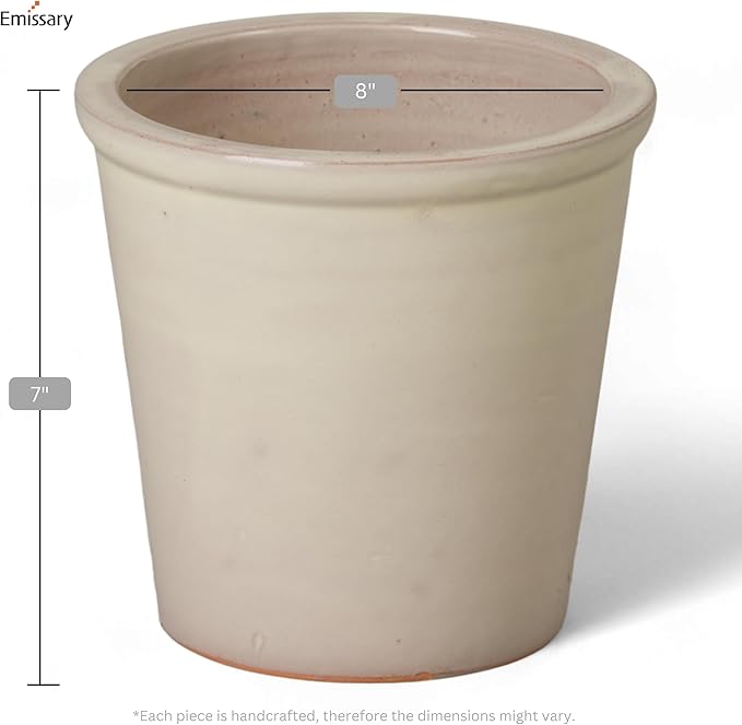 Emissary Round Stoneware Planter (Parent SKU 12012) (Cream, 8" D x 7" H)-Ruum Studio Home