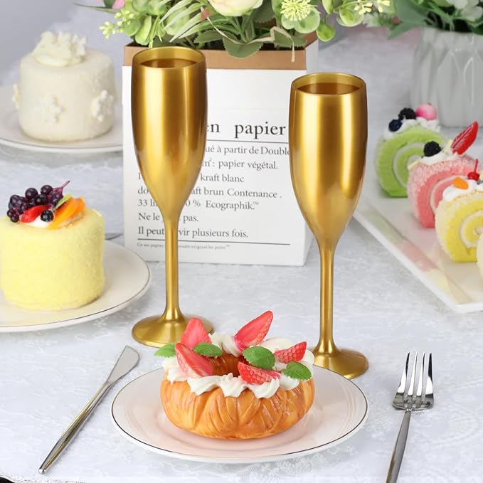 XUWAIDSGN Acrylic Champagne Flutes Toasting Glasses Unbreakable Mimosa Bar Reusable Wine Glasses Vintage Champagne Flutes Stemmed Drinking Cups 5.4 OZ for Christmas Birthday (10, Gold)-Ruum Studio Home