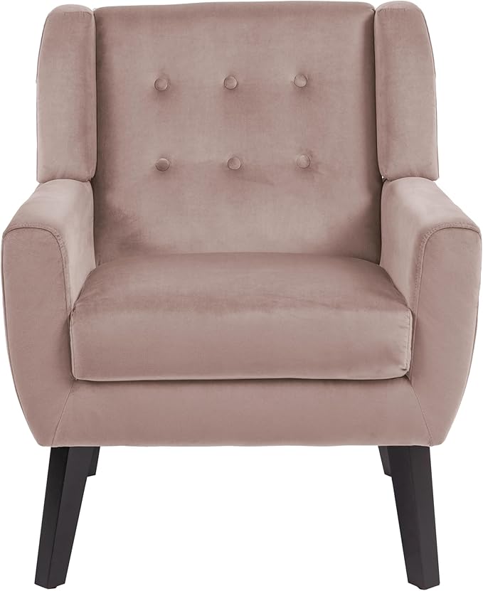 UIXE Accent Chair, Velvet Upholstered Armchair for Living Room, Modern Club Arm Chairs Comfy Single Sofa Button Tufted Bedroom Reading Seat - Skin Pink, Set of 1-Ruum Studio Home