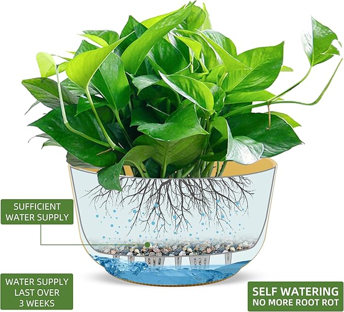 Dexceder 11.2 Inch Self Watering Hanging Planters Indoor Outdoor, Thickened Hanging Basket Flower Plant Pot (2 Pack, Yellow)-Ruum Studio Home