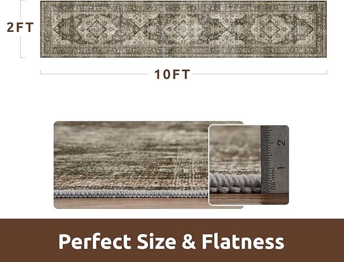 AMOAMI-2X10 Runner Rug-Washable Runners for Hallways-Soft Non Slip Bedside Rugs for Bedroom-Vintage Long Rug for Hallways Entryway Laundry Room Stair Kitchen Bathroom Brown/Coffee-Ruum Studio Home