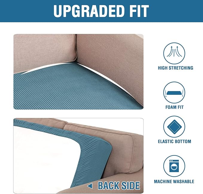 H.VERSAILTEX Super Stretch Individual Seat Cushion Covers Sofa Covers Couch Cushion Covers Slipcover Sets Thick Jacquard Textured Twill Fabric (1 Piece Loveseat Cushion Cover, Storm Blue)-Ruum Studio Home