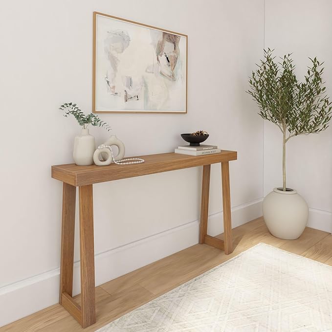 Plank+Beam Solid Wood Console Table, 56 Inch, Sofa Table, Narrow Entryway Table for Hallway, Behind The Couch, Living Room, Foyer, Easy Assembly, Pecan-Ruum Studio Home