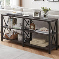LVB Rustic Console Table, Industrial Modern Sofa Table Behind Couch, Long Metal Wood Entryway Table with Storage Shelf, Farmhouse Foyer Hallway Table for Home Living Room Bedroom, Dark Gray Oak, 63 in-Ruum Studio Home