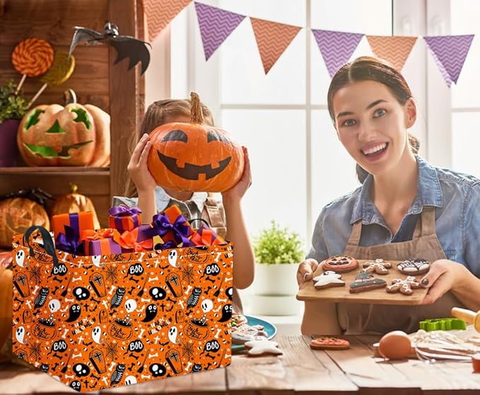 HIYAGON Rectangular Halloween Basket for Boys and Girls Kids Trick or Treat Pumpkin Basket for Halloween Parties Cute Storage Bin Organizer Box Room Decor(Yellow Halloween)-Ruum Studio Home