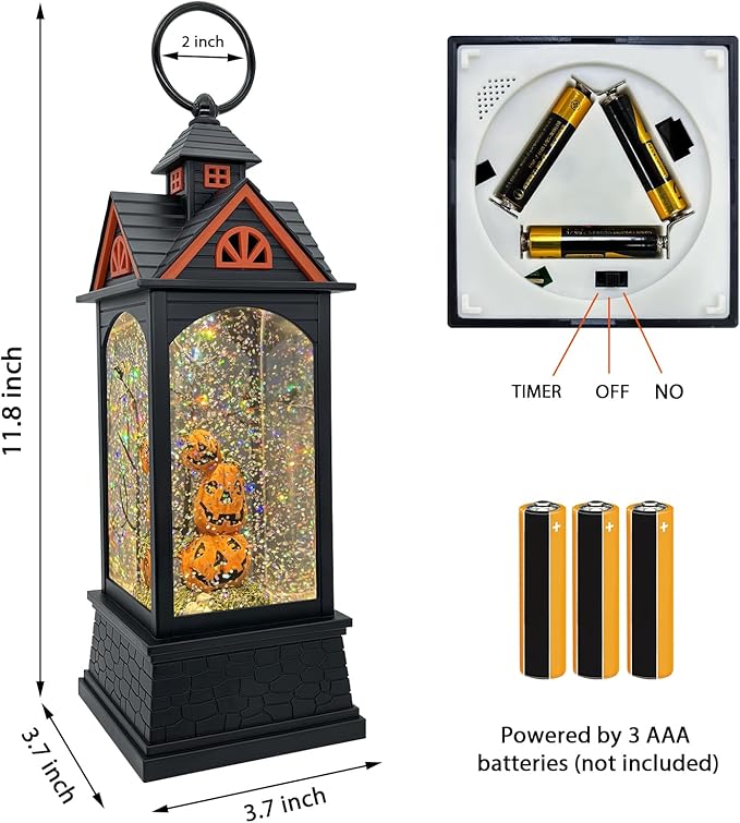 Halloween Snow Globe Lantern with 6 Hour Timer,Halloween Decorations Indoor for Home,Halloween Decor,USB or Battery Powered for Halloween Lanterns,Halloween Pumpkin Lantern-Ruum Studio Home