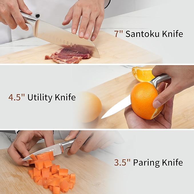 ZHANG XIAO QUAN SINCE 1628 15Pcs Knife Block Set,kitchen knife set with Built-in Sharpener Razor-Sharp High Carbon Stainless Steel Dishwasher Safe(Silver)-Ruum Studio Home