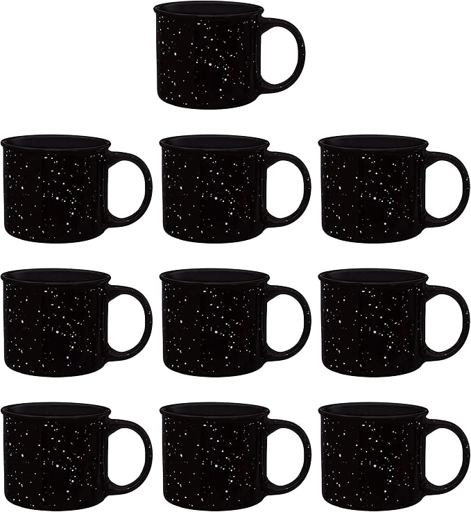 DISCOUNT PROMOS Ceramic Campfire Coffee Mugs 13 oz. Set of 10, Bulk Pack - Perfect for Tea, Espresso, Cappuccino, Hot Cocoa - Black-Ruum Studio Home
