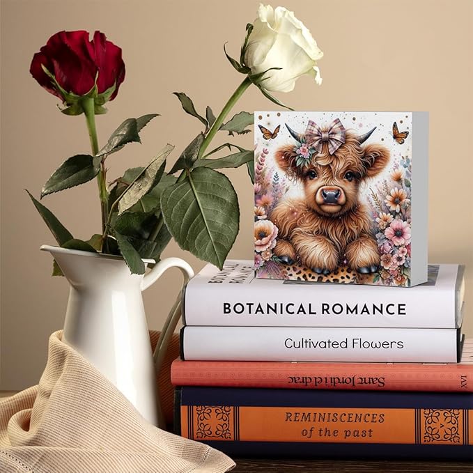 Highland Cow Baby Decor, Highland Cow Decor, Highland Cow Gifts for women, Highland Cow Nursery Decor, Gifts for Girls, Wooden Box Decor Sign for Home Farmhouse Office Living Room Table Shelf Tiered-Ruum Studio Home