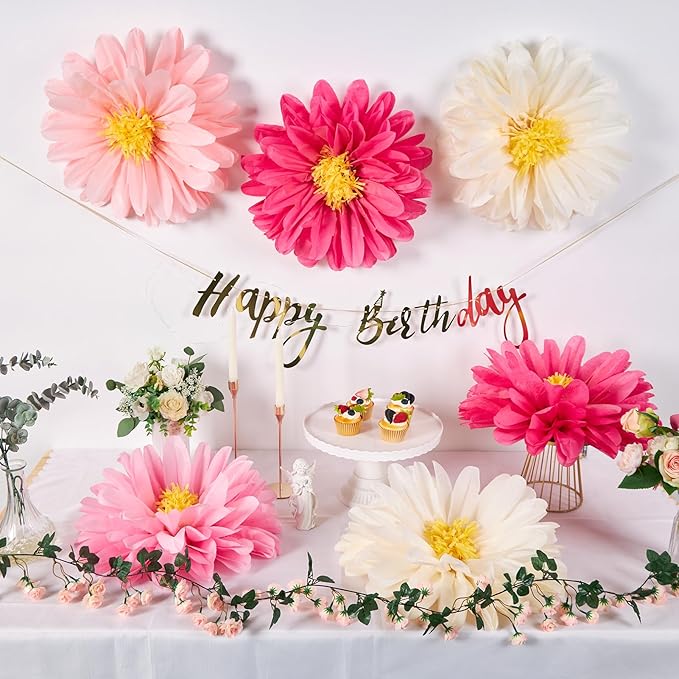 Homarkable 6 Pcs Large Pink Tissue Paper Flowers, 20 Inch Handcrafted Giant Paper Flowers for Spring Summer Party Wedding Birthday Backdrop Baby Shower Nursery Craft Outdoor Wall Decor-Ruum Studio Home