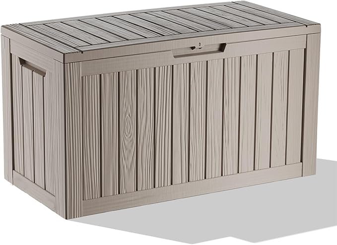 DRATO 80 Gallon Large Deck Box, Outdoor Storage Box for Patio Furniture, Patio Cushions, Gardening Tools, Pool Supplies 480lbs Weight Capacity,Waterproof Resin Storage Boxes-Ruum Studio Home