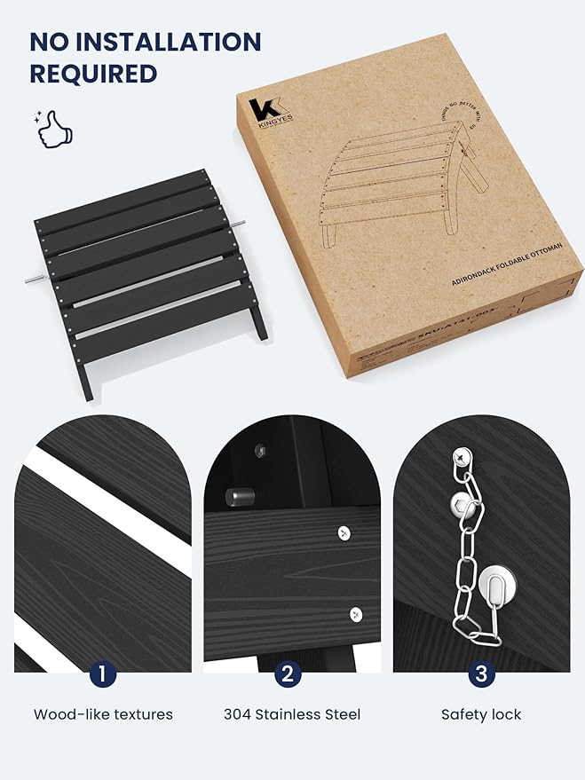 KINGYES Folding Adirondack Ottoman for Adirondack Chair, Black-Ruum Studio Home